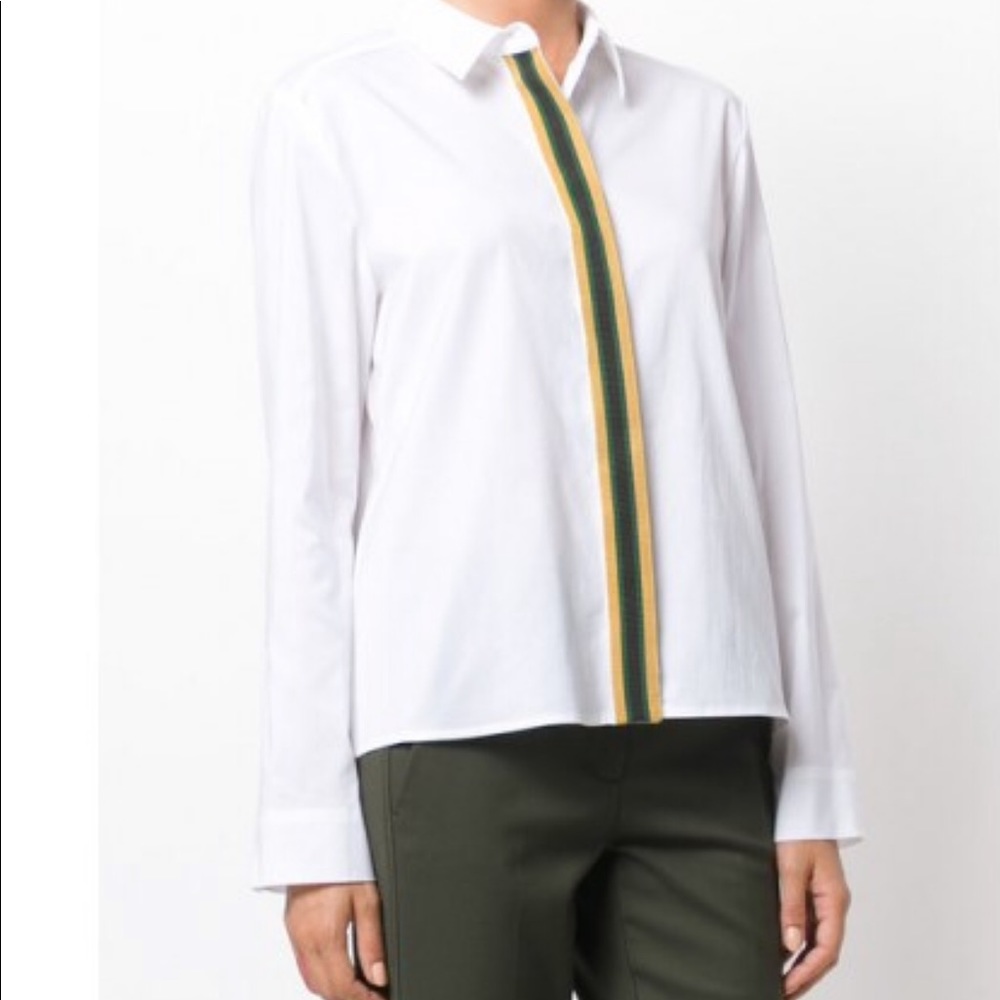 White Button Shirt - Green and gold stripe